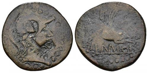 3022 - HISPANIA ANTIGUA. EMPORITON. As. Doble resello DD y delfín en anv. AE 8,59 g. 28,4 mm. I-1247. APRH-257a. ACIP-1100. BC+.