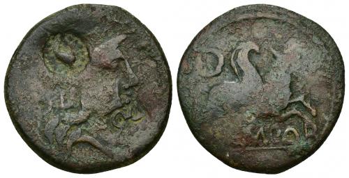 3027 - HISPANIA ANTIGUA. EMPORITON. Augusto. As. Resello CR en rev. AE 9,06 g. 28,2 mm. I-1989. APRH-129. ACIP-3357. BC+/BC.