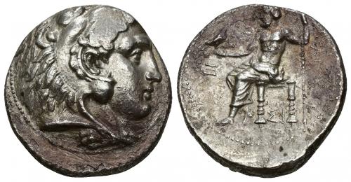 3091   -  GRECIA ANTIGUA MACEDONIA. A nombre de Alejandro III. Tetradracma. Sidón (320-319 a.C.). R/ Delante del trono Z, debajo SI. AR 16,91 g. 26 mm. PRC-No. Pequeñas erosiones. Leve vano en anv. EBC-/MBC+.