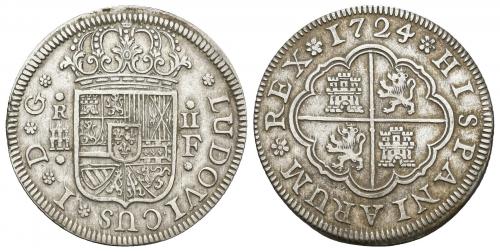3386   -  LUIS I. 2 reales. Segovia. 1724. F. AR 5,6 g. 27,3 mm. VI-22. MBC.