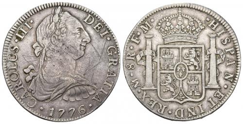 3397   -  CARLOS III. 8 reales. 1776. México. FM. AR 26,83 g. 38,4 mm. VI-937. Rayas en anv. MBC.