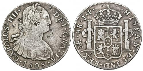 3410   -  CARLOS IV. 8 reales. 1808. Lima. JP. AR 26,58 g. 38,6 mm. VI-771. Resellos chinos. MBC-.