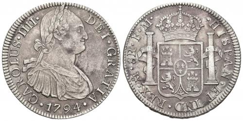 3411   -  CARLOS IV. 8 reales. 1794. México. FM. AR 26,7 g. 39,7 mm. VI-790. MBC.