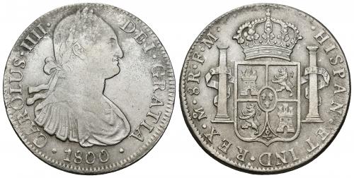 3412   -  CARLOS IV. 8 reales. 1800. México. FM. AR 26,81 g. 39,5 mm. VI-796. Oxidaciones limpiadas en anv. MBC+.
