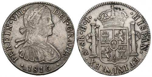3424   -  FERNANDO VII. 8 reales. 1810. México. HJ. AR 26,74 g. 39,6 mm. VI-1084. Rayas en anv. MBC.