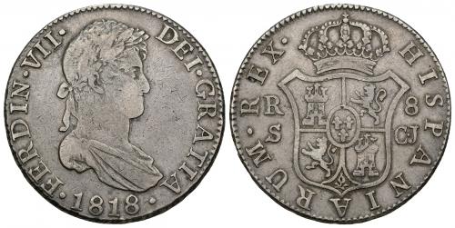 3429   -  FERNANDO VII. 8 reales. 1818. Sevilla. CJ. AR 27,01 g. 38,68 mm. VI-1170. MBC-. 