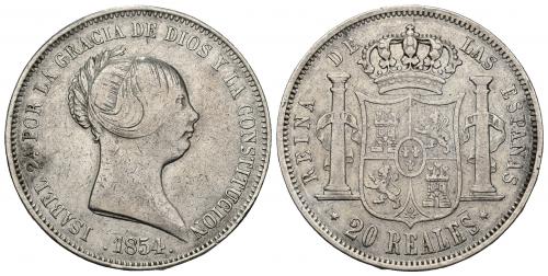3437   -  ISABEL II. 20 reales. 1854. Madrid. AR 25,73 g. 37,34 mm. VI-510. MBC-/MBC.