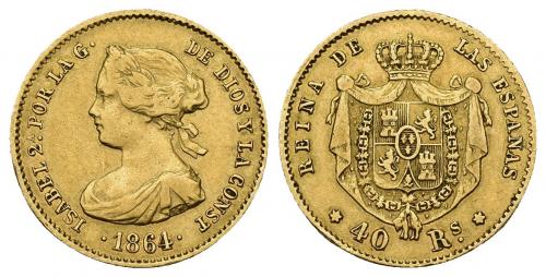 3440   -  ISABEL II. 40 reales. 1864. Madrid. AU 3,32 g. 17,94 mm. VI-568. MBC/MBC-.