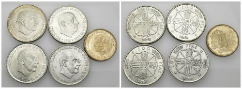 3451   -  FRANCISCO FRANCO. Lote de 4 monedas de 100 pesetas 1966 * diferentes y 500 pesetas de Juan Carlos I de 1987. MBC+/EBC.