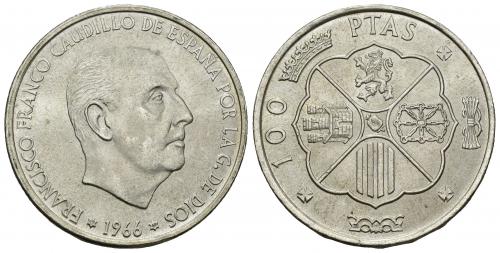 3453   -  FRANCISCO FRANCO. 100 pesetas. 1966*19-69. Trazo del 9 recto. Primer tipo. VII-406. SC.