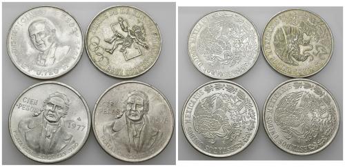 3484   -  MONEDAS EXTRANJERAS. MÉXICO. Lote de 4 monedas: 25 pesos (2: 1968 y 1972 KM-467 y 480), 100 pesos (2: 1977 y 1978, KM-483.2). Calidad media EBC.