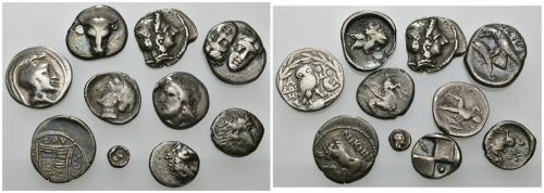 156   -  GRECIA ANTIGUA. Lote de 10 divisores en plata diferentes: Corinto, Apolonia, Damastium, Dyrrachium, Istros, Quersoneso, Enianes, Focea y Atenas (2). Pesos de 0,3 a 4,92 g. bc+/mbc-. Todas ex colección Guadán.