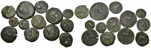 16   -  HISPANIA ANTIGUA. CASTULO. Lote de 13 monedas: doble (1), as (5), semis (6), cuadrante (1). BC-/MBC-.