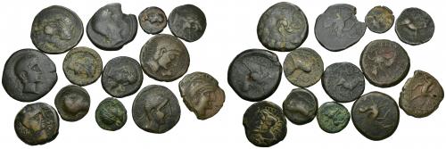 17   -  HISPANIA ANTIGUA. CASTULO. Lote de 13 monedas: doble (1), as (5), semis (6), cuadrante (1). BC-/MBC-.