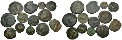 17 - HISPANIA ANTIGUA. CASTULO. Lote de 13 monedas: doble (1), as (5), semis (6), cuadrante (1). BC-/MBC-.