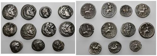 173   -  GRECIA ANTIGUA. Lote de 4 divisores y 7 dracmas de Filipo II, Alejandro III y Filipo III. Total 11 piezas. Calidad media MBC-. 