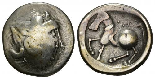 180   -  GRECIA ANTIGUA. TRIBUS CELTAS DEL DANUBIO. Tetradracma. Imitación Filipo II de Macedonia. AR 8,73 g. 22,6 mm. SBG-204 vte. BC-/MBC-. Ex colección Guadán, 1249.