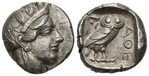 215   -  GRECIA ANTIGUA. ÁTICA. Atenas. Tetradracma (c. 479-393 a.C.). A/ Cabeza de Atenea a der. R/ Lechuza a der. AR 17,15 g. 24,6 mm. COP-34 ss. EBC-.