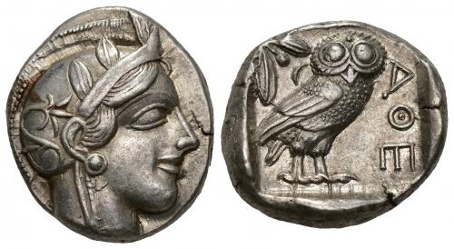 218 - GRECIA ANTIGUA. ÁTICA. Atenas. Tetradracma (c. 479-393 a.C.). A/ Cabeza de Atenea a der. R/ Lechuza a der. AR 17,20 g. 23,08 mm. COP-34 ss. Pequeña grieta. MBC+/EBC-.