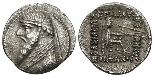 230   -  GRECIA ANTIGUA. REYES DE PARTIA. Mitrídates II (121-91 a.C.). Dracma. Ecbatana. AR 3,85 g. 20,40 mm. SEP-26.1.Porosidades. MBC/MBC+. 