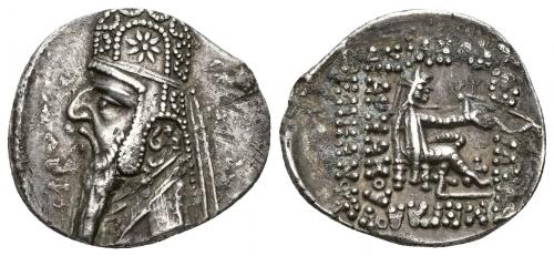 231   -  GRECIA ANTIGUA. REYES DE PARTIA. Mitrídates II (121-91 a.C.). Dracma. Rhagae. AR 3,75 g. 22,30 mm. SEP-28.1. Rayas en anv. MBC/MBC+.