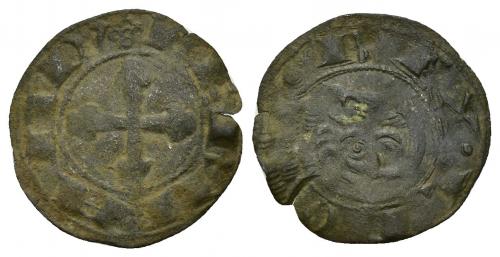 579 - REINOS DE CASTILLA Y LEÓN. FERNANDO II. Dinero. León. A/ Cruz de círculos; FERNAND´. R/ . REX . LEO. VE 0,58 g. 17,63 mm. III-No. BMM-196. MM-F 2.4.3 MBC-. Muy rara