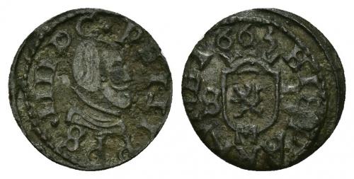 655 - FELIPE IV. 2 maravedís. 1663. Madrid. AE 0,6 g. 12,95 mm. AC-146. MBC.