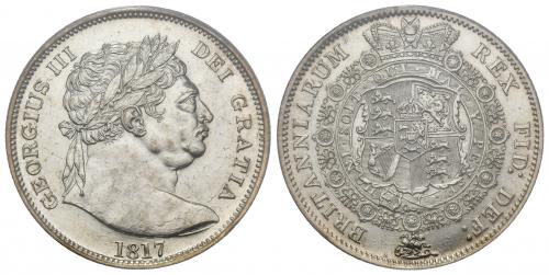 875   -  MONEDAS EXTRANJERAS. GRAN BRETAÑA. Jorge III. 1/2 corona. 1817. KM-667. Encapsulada. PCGS-AU-58.