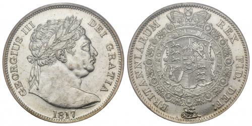 875 - MONEDAS EXTRANJERAS. GRAN BRETAÑA. Jorge III. 1/2 corona. 1817. KM-667. Encapsulada. PCGS-AU-58.