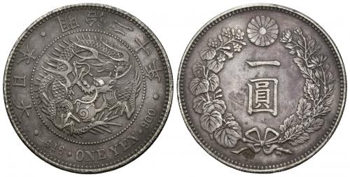 883   -  MONEDAS EXTRANJERAS. JAPÓN. 1 yen. 1887. Meiji. AR 26,95 g. 38,1 mm. Y-A25.3. MBC+.