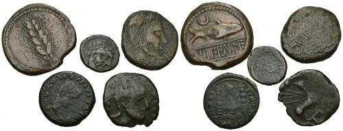 9 - HISPANIA ANTIGUA. Lote de 5 piezas: Carmo, Italica, Iptuci, Ilipa y Florentia. BC+/MBC-.