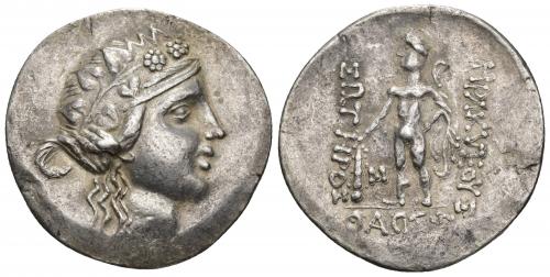 15 - GRECIA ANTIGUA. CELTAS. IMITACIÓN DE THASOS. Tetradracma. A/ Cabeza de Dionisos a der. R/ Heracles a izq. con leonté y clava; ley. con errores. AR 15,36 g. 33,3 mm. SBG-215. MBC+/MBC.