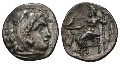 219   -  GRECIA ANTIGUA. MACEDONIA. Filipo III. Dracma. Colofón. R/ Símbolo lira delante de Zeus. AR 3,66 g. 17,3 mm. PRC-P43. Erosiones. MBC.