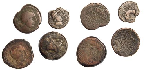 3 - HISPANIA ANTIGUA. OBULCO. Lote de 4 monedas (3 ases y 1 semis) diferentes. BC/BC+.