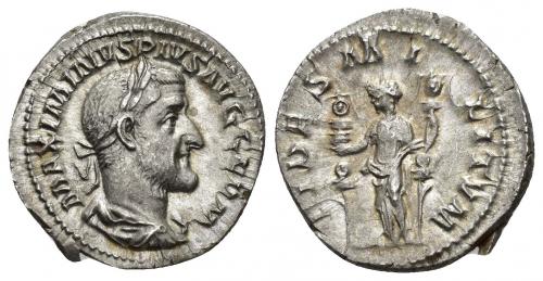 395   -  IMPERIO ROMANO. MAXIMINO I. Denario. Roma (236-238). R/ Fides; FIDES MI-LITVM. AR 2,94 g. 19,7 mm. RIC-18a. EBC-/MBC.