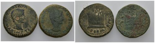 5 - HISPANIA ANTIGUA. ITALICA. Lote de 2 ases con contramarcas. Bc-.