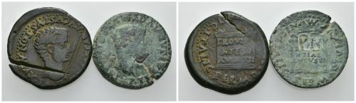6 - HISPANIA ANTIGUA. ITALICA. Lote de 2 ases, uno de ellos con contramarca y la otra con golpes de cizalla. BC-/MBC-.