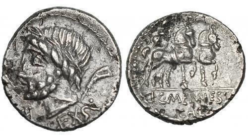 23   -  MEMMIA. Denario forrado. Roma (87 a.C.). A/ Marca de emisión A. CRAW-349.1. FFC-911. AR-3,09g. Pequeñas erosiones. MBC+.