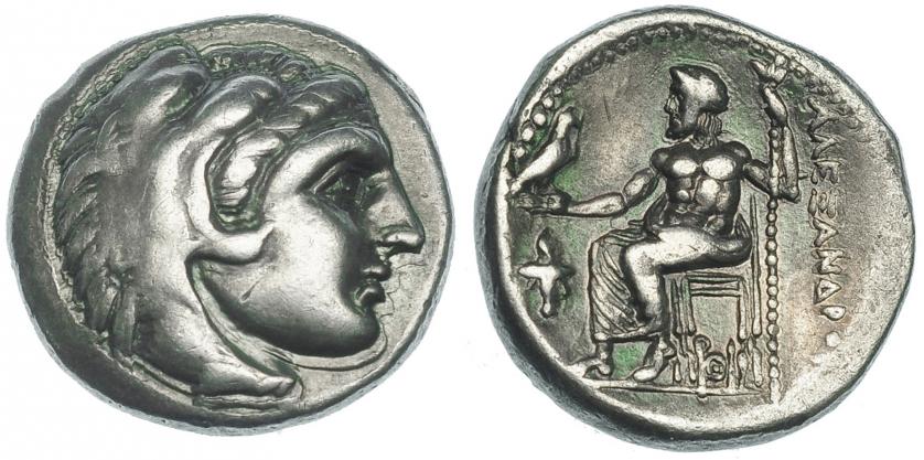 108   -  MACEDONIA. ALEJANDRO III. Dracma. Sardes. R/ Delante del trono antorcha, debajo monograma. AR 4,27 g. PRC-2567. MBC+/MBC