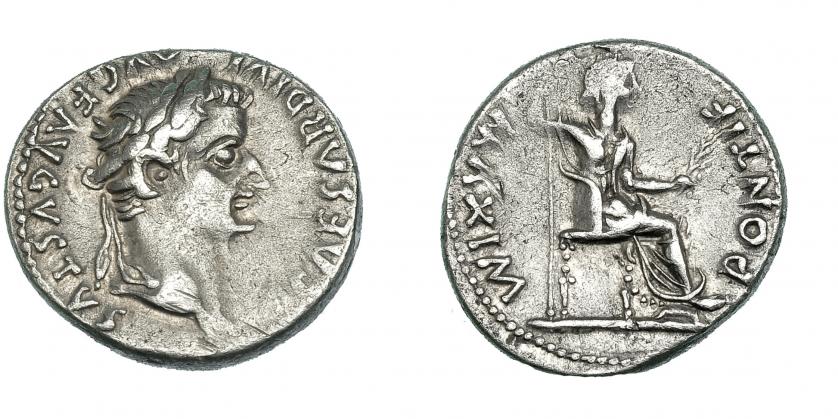 190   -  TIBERIO. Denario. Lugdunum (36-7 d.C.). R/ Livia entronizada con cetro y patas del trono decoradas. RIC-30. MBC.