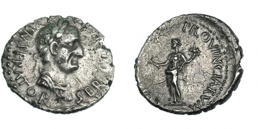 203   -  GALBA. Denario. Narbo? (68 d.C.). A/ Busto laureado y con coraza a der.; SER GALBA IMPERATOR. R/ Concordia a izq. con rama y cornucopia CONCORDIA PROVINCIARVM. RIC-107. Ligeramente descentrada. Oxidaciones limpiadas. MBC+.