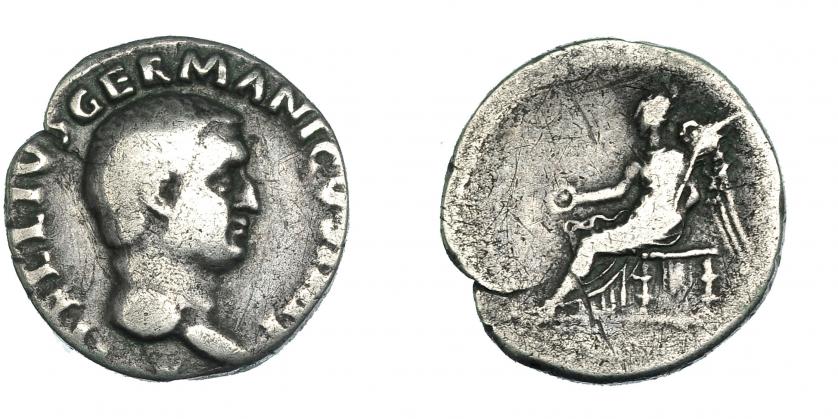 206   -  VITELIO. Denario. Roma (69 d.C.). A/ Ley. GERMANICVS. R/ Concordia; ley. no visible. RIC-66. Rayitas. BC+.