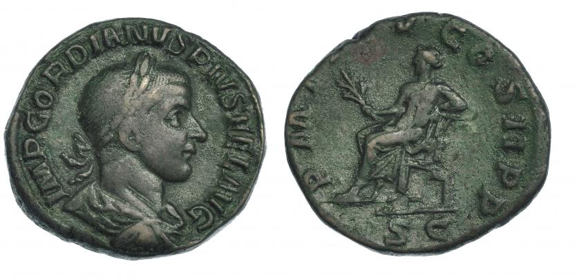 289   -  GORDIANO III. Sestercio. Roma (240). R/ Apolo sentado a izq. RIC-301. MBC-. 