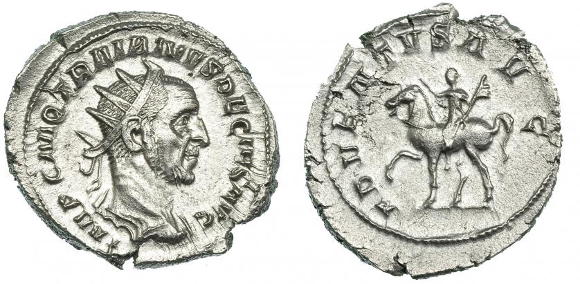 304   -  TRAJANO DECIO. Antoniniano. Roma (249-251). R/ Emperador a caballo a izq.; ADVENTVS AVG. RIC-11b. EBC/EBC-.