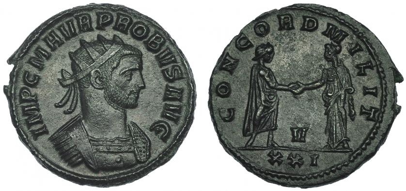 333   -  PROBO. Antoniniano. Siscia (276-282). R/ Emperador dando la mano a Concordia; V/ XXI. RIC-651. EBC.