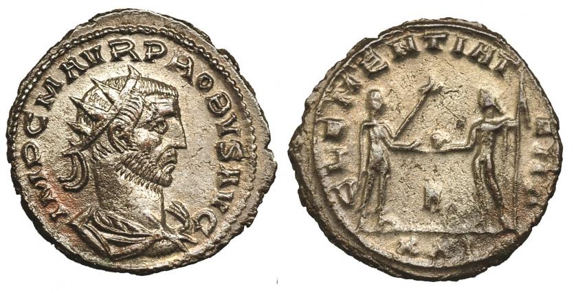 334   -  PROBO. Antoniniano. Antioquía. R/ Emperador y Júpiter afrontados; CLEMENTIA TEMP. RIC-921. R.P.O. EBC-.