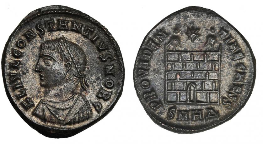 351   -  CONSTANCIO II. AE-3. Heraclea (325-326). R/ PROVIDENTIAE CAESS, marca de ceca en exergo SMHD. RIC-78. EBC-.