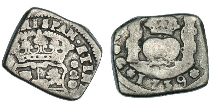 402   -  2 reales. 1739. Guatemala (J). VI-569. MBC-. Escasa.