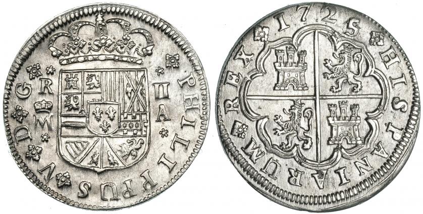 404   -  2 reales. 1725/4. Madrid. A. VI-636 vte. EBC+.