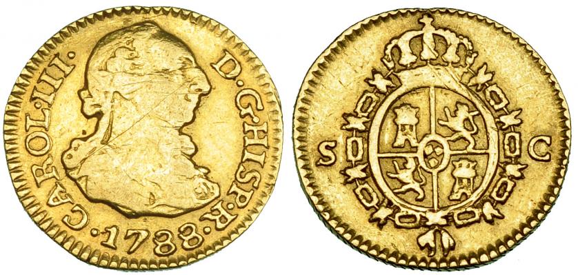 445   -  1/2 escudo. 1788. Sevilla. C. VI-1093. Pequeñas marcas. MBC-.